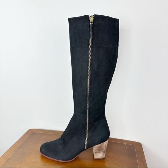 Cole Haan Davenport Tall Black Pebbled Nubuck‎ Leather Stacked Block Heel Boots - Picture 15 of 15